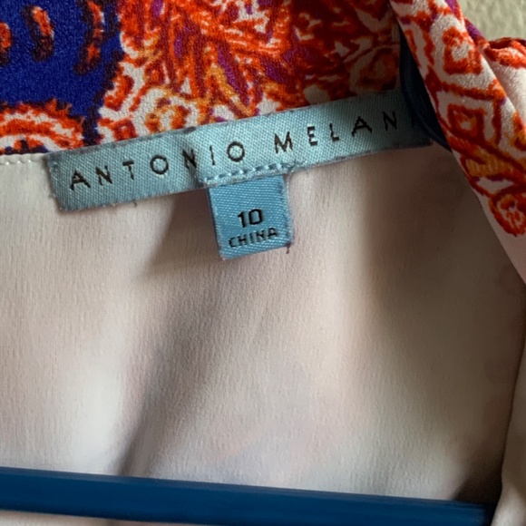 Antonio Melani Dress 10 Orange Blue Floral Sleeveless V-Neck Lined Belt Loops - Picture 9 of 12